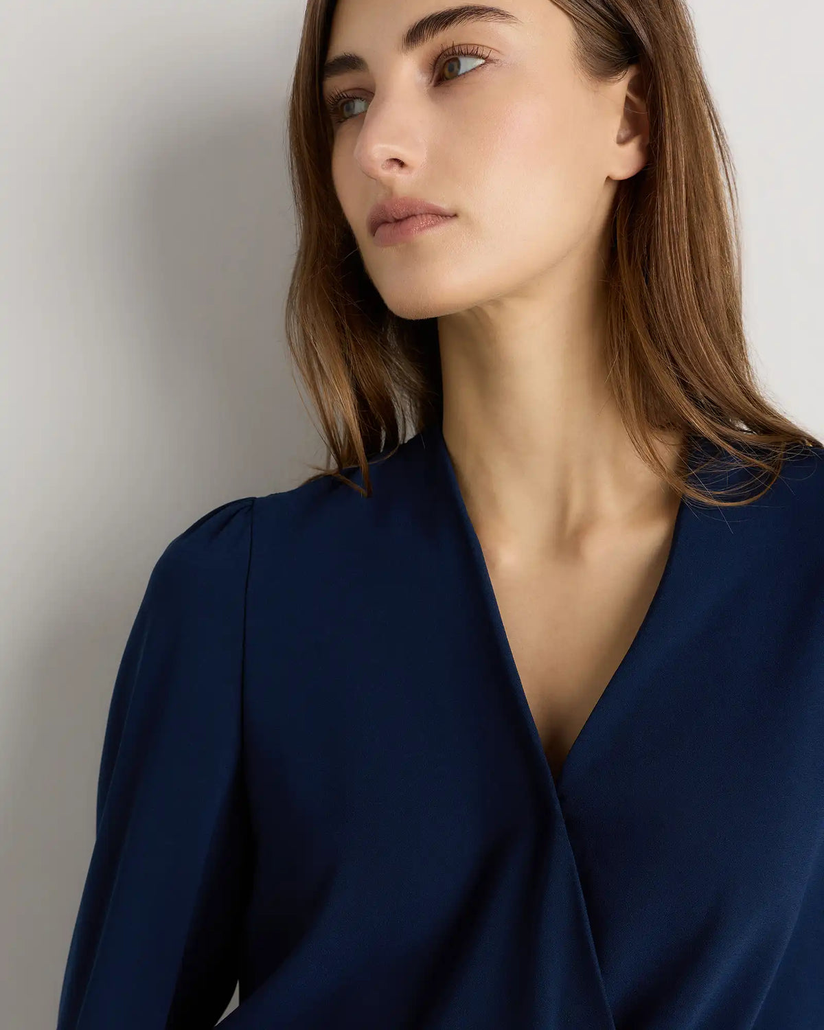 Fluid Crepe Surplice Long Sleeve Blouse