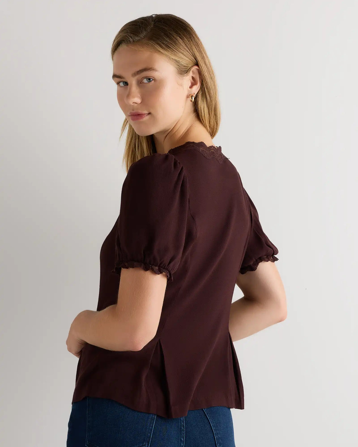 Lightweight Crepe Lace Puff Sleeve Blouse