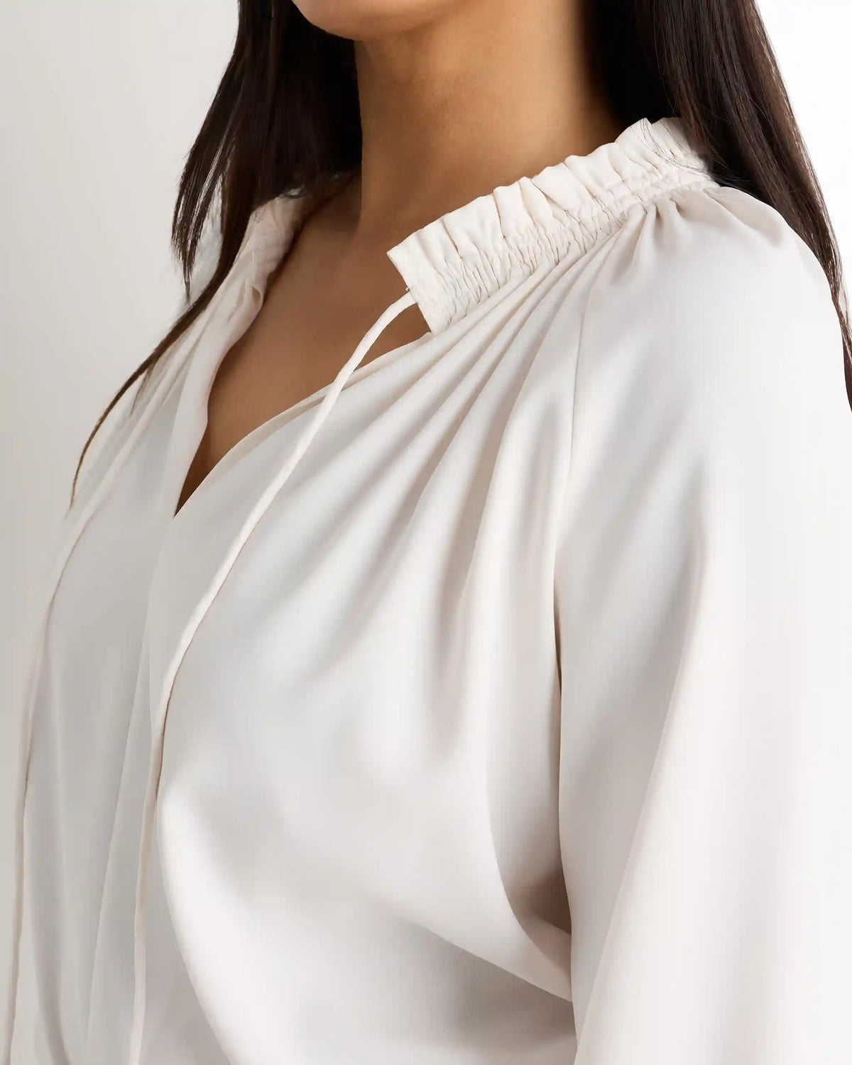 Drapey Chiffon Split Neck Long Sleeve Blouse