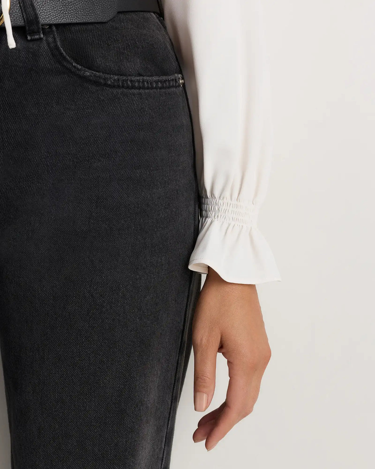 Drapey Chiffon Split Neck Long Sleeve Blouse