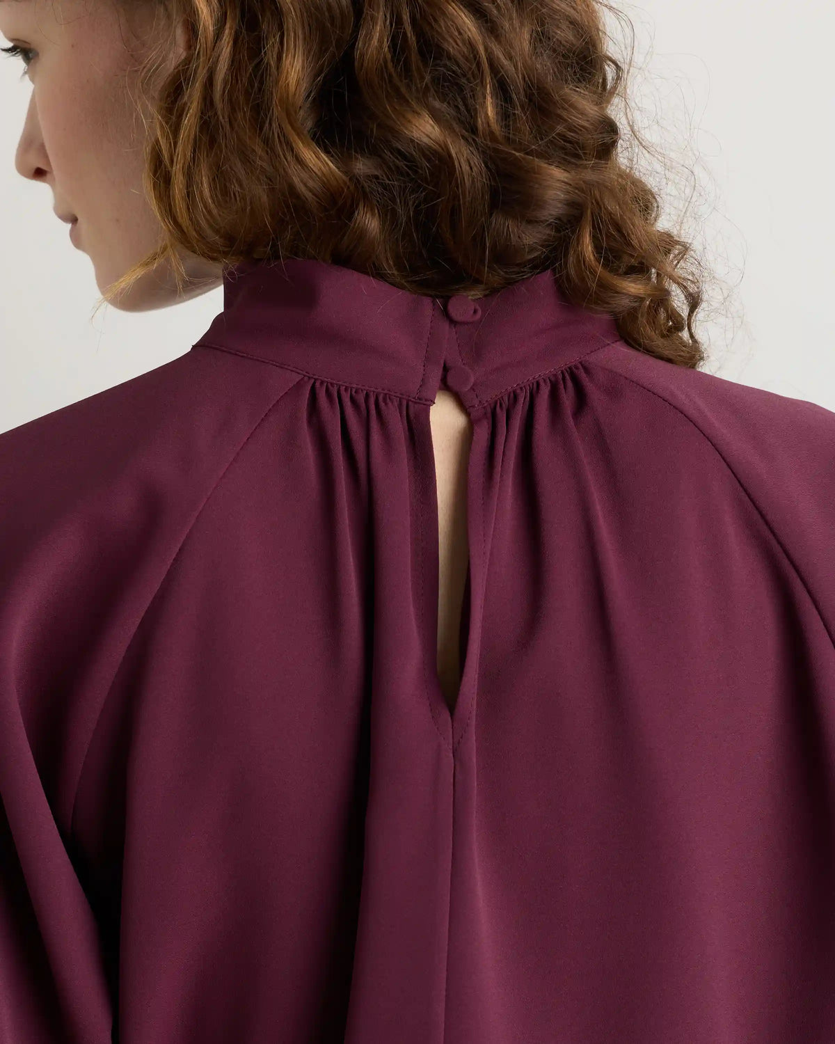 Drapey Chiffon Mock Neck Long Sleeve Blouse