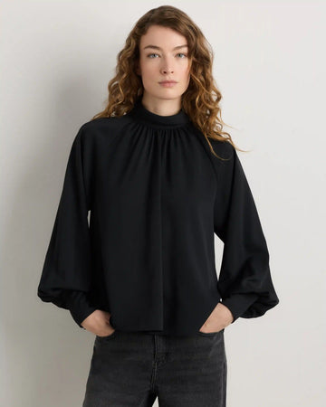Drapey Chiffon Mock Neck Long Sleeve Blouse