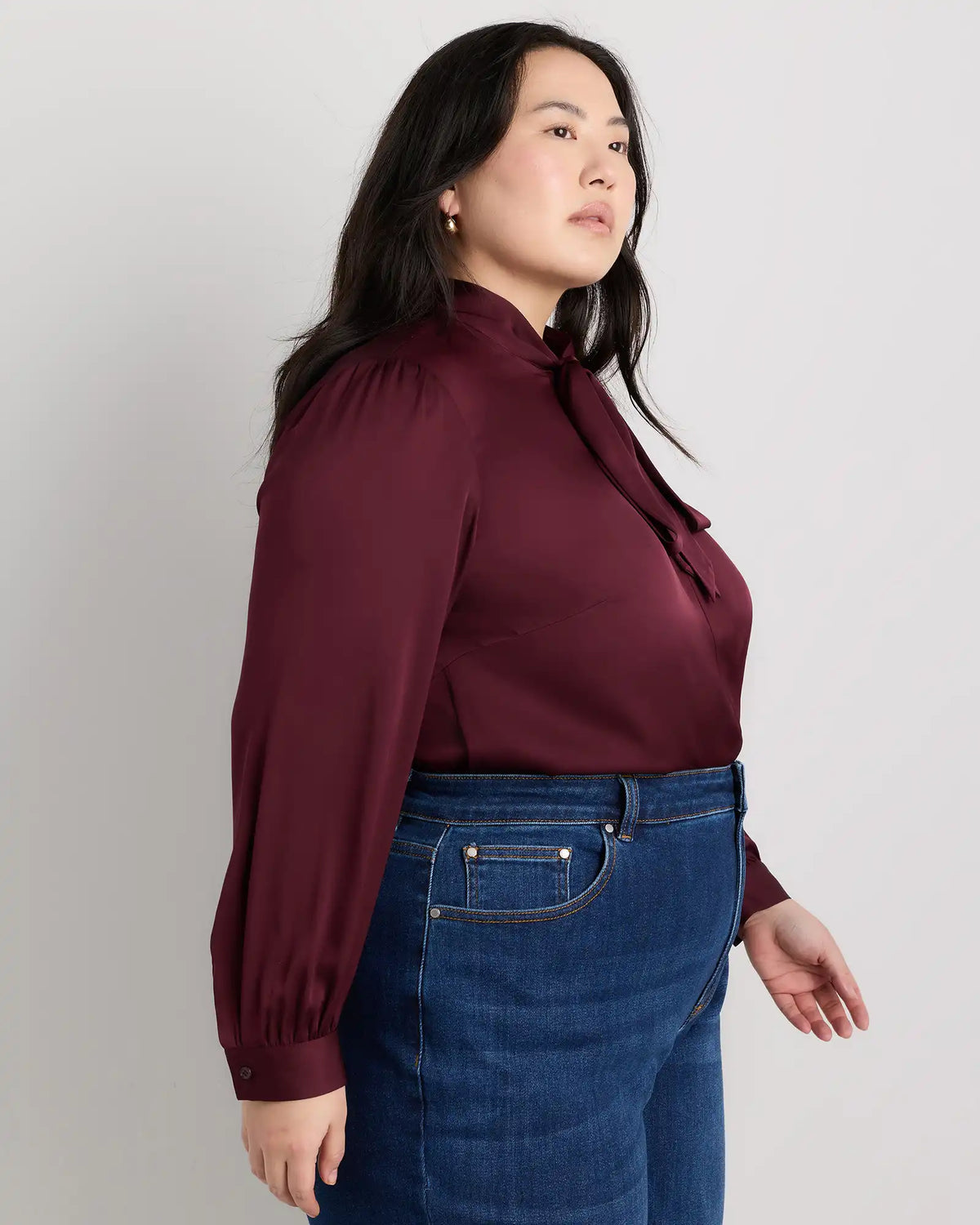 Washable Stretch Silk Tie Neck Blouse