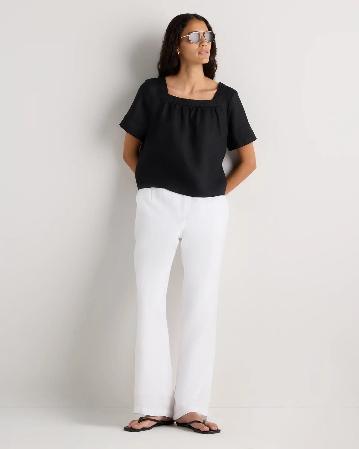 100% European Linen Square Neck Swing Top