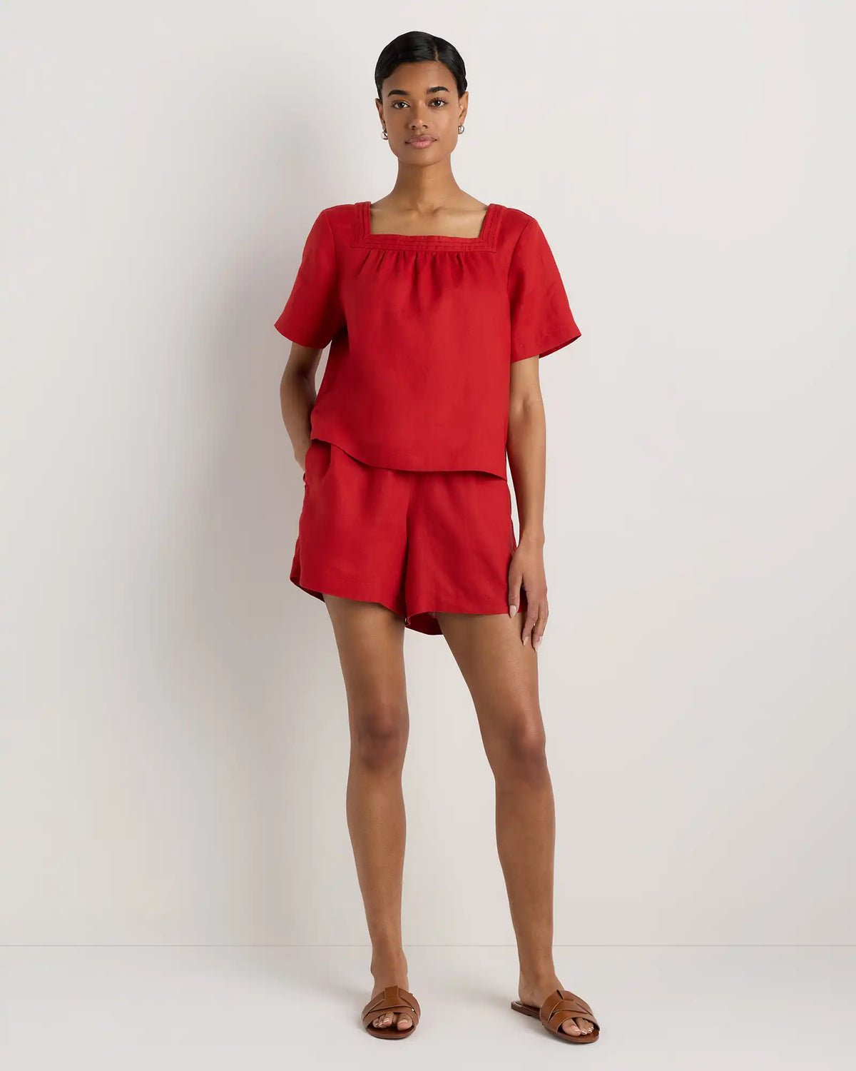 100% European Linen Square Neck Swing Top