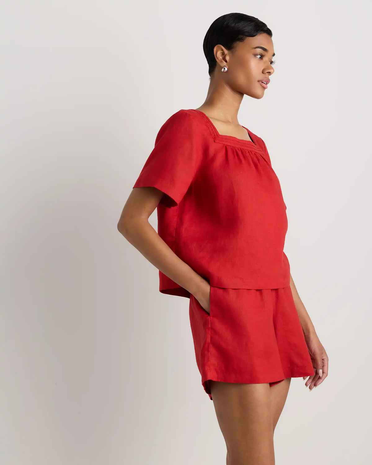 100% European Linen Square Neck Swing Top