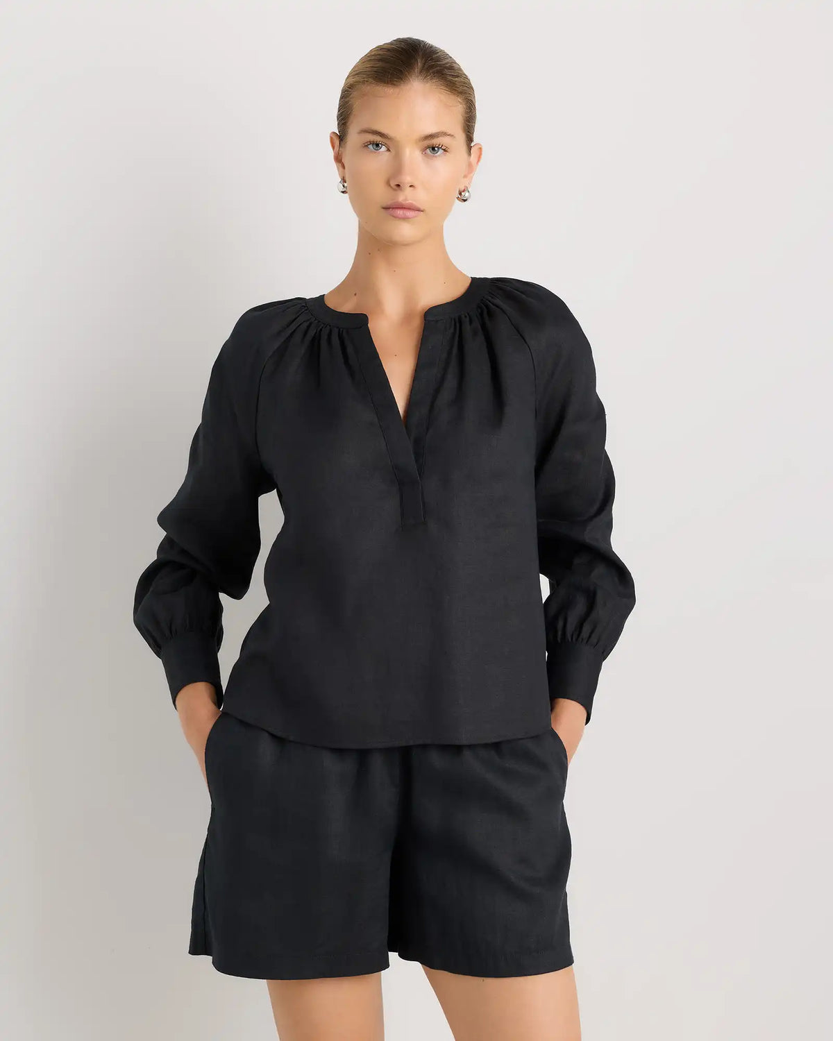 100% European Linen Peasant Top