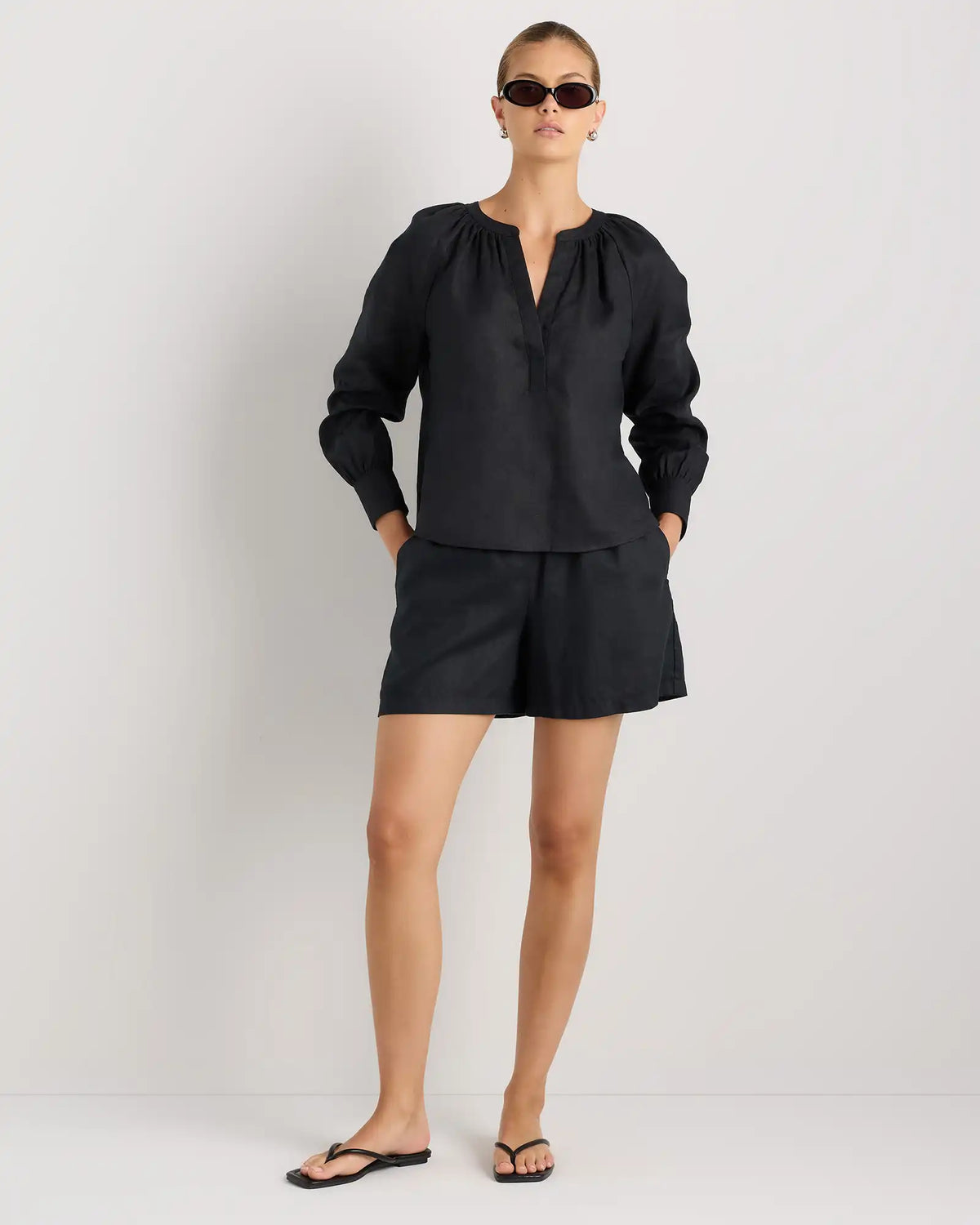 100% European Linen Peasant Top