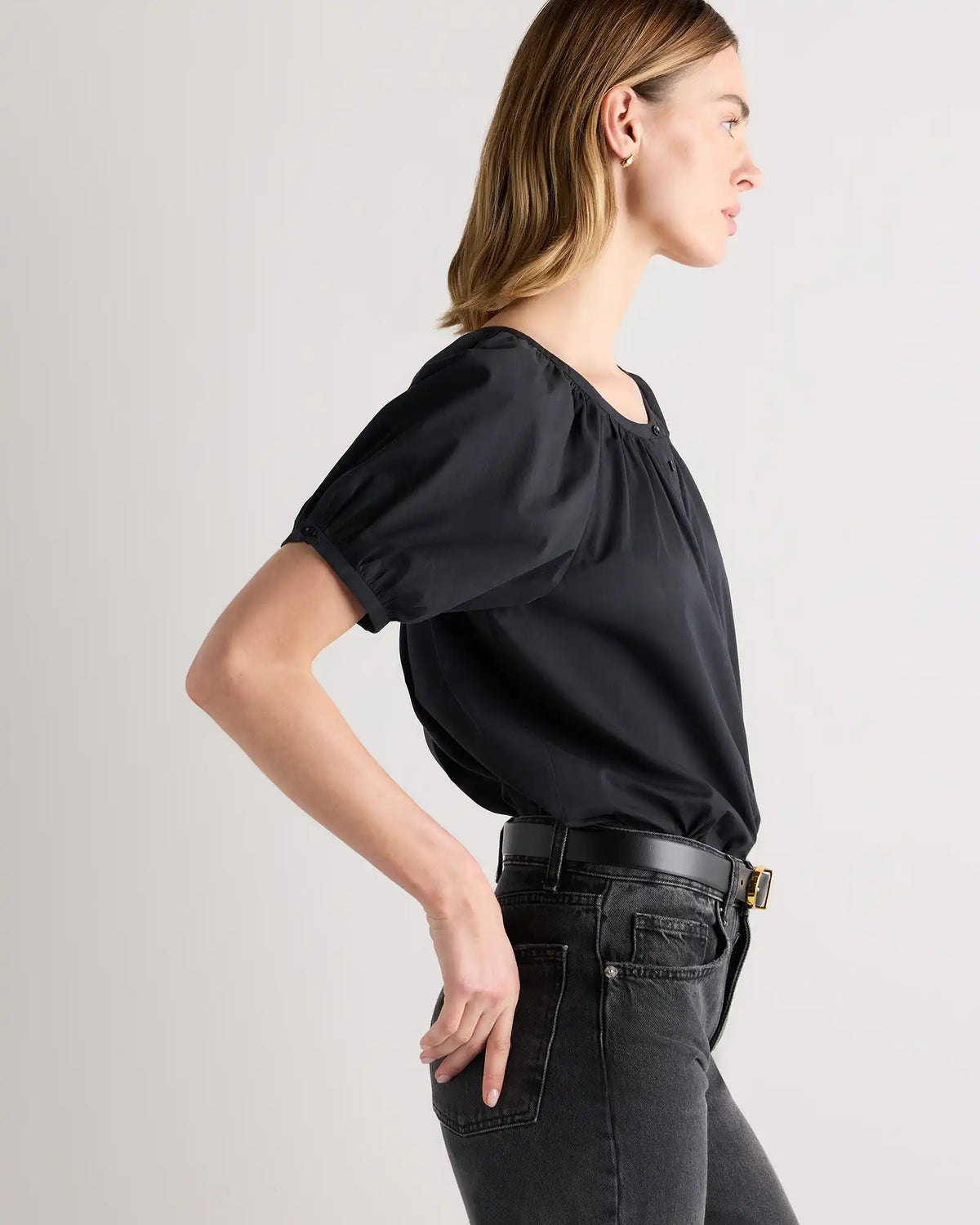 Cotton Viscose Voile Raglan Short Sleeve Blouse
