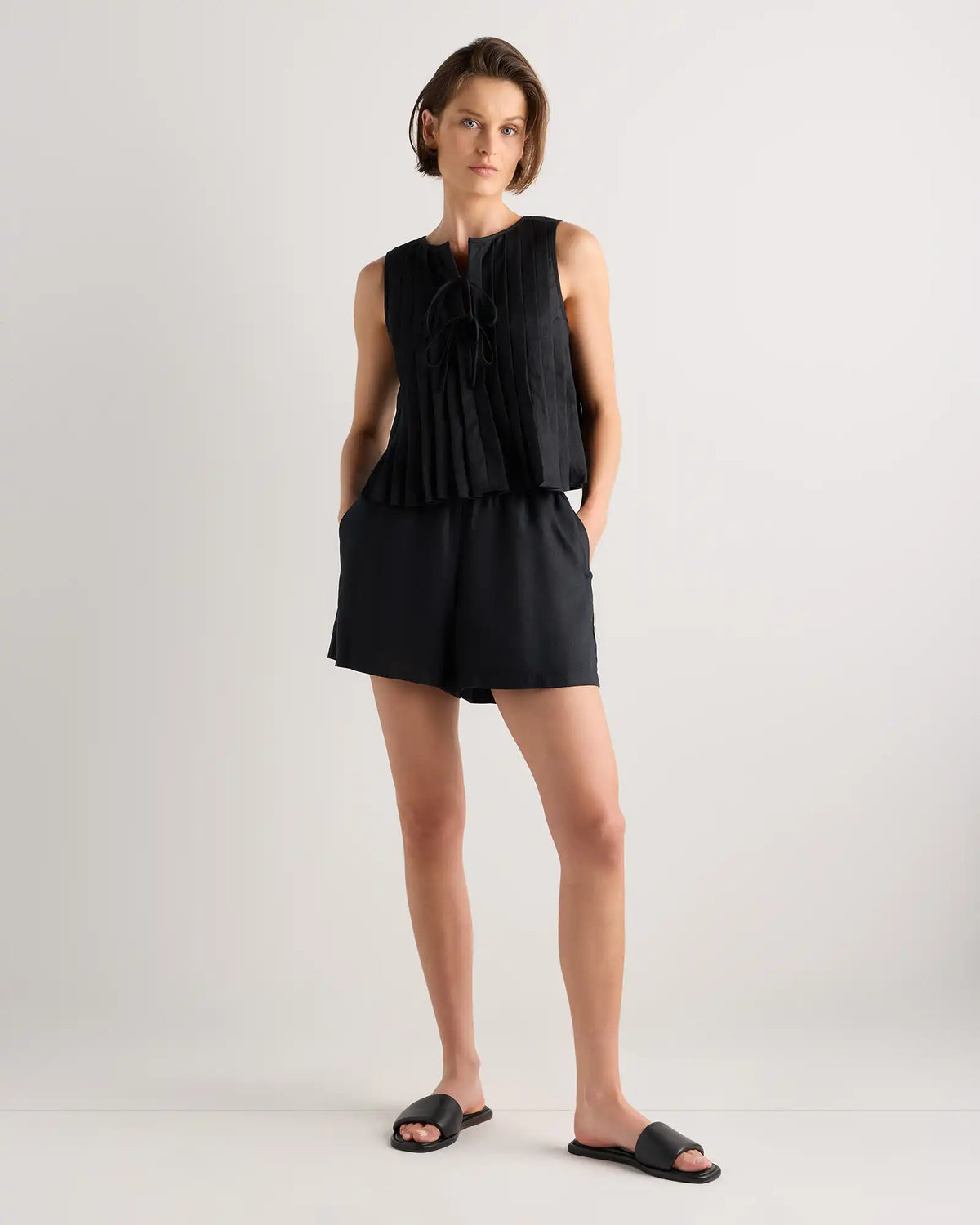 100% European Linen Pleated Tank