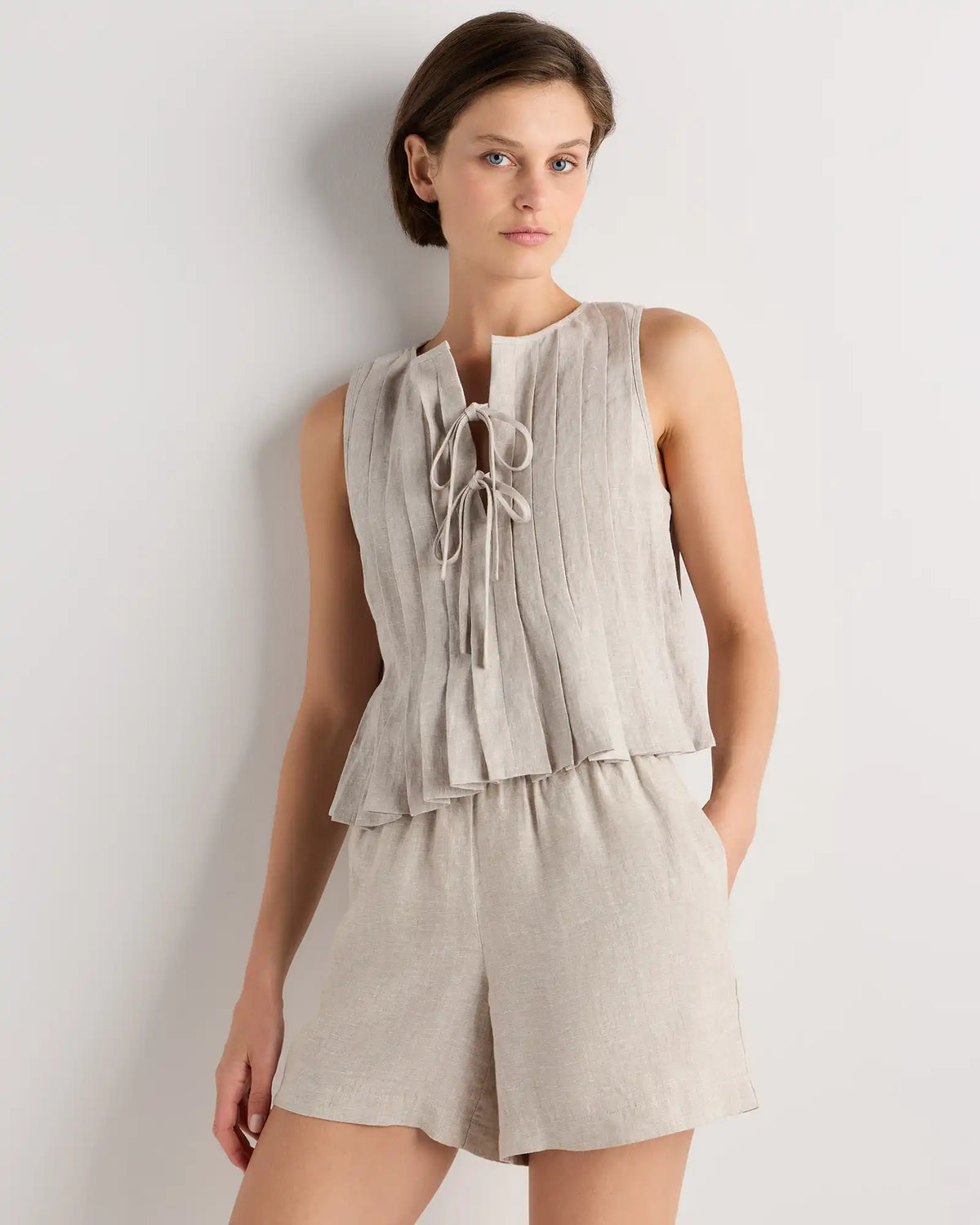 100% European Linen Pleated Tank