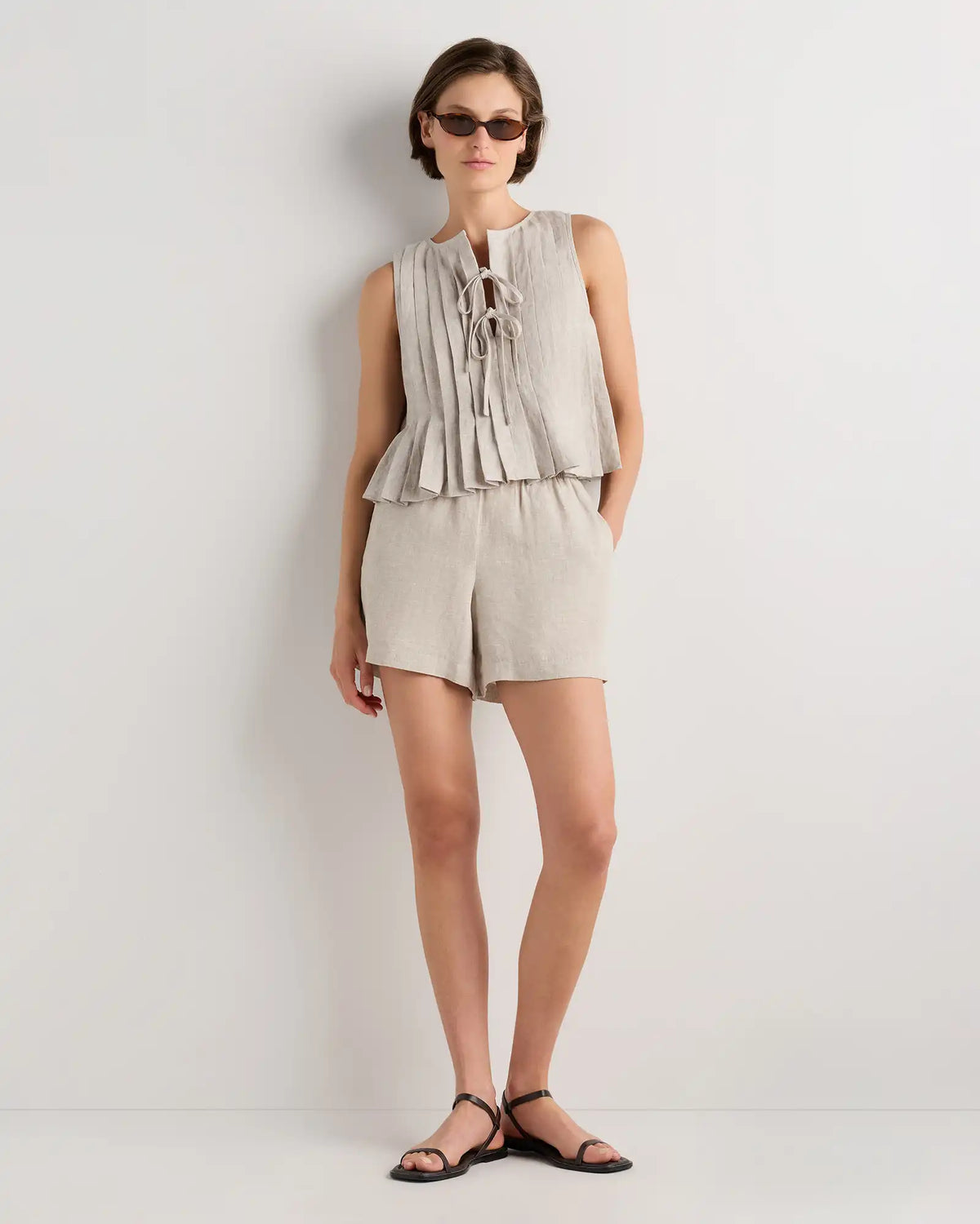 100% European Linen Pleated Tank
