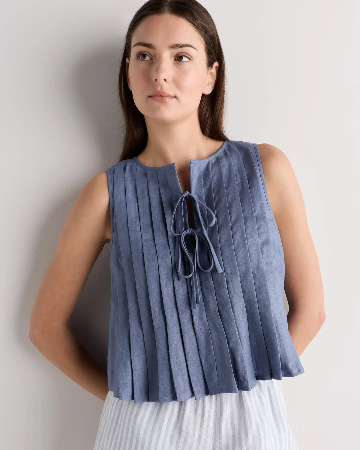 100% European Linen Pleated Tank