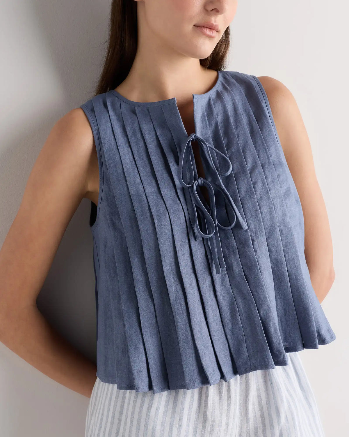 100% European Linen Pleated Tank