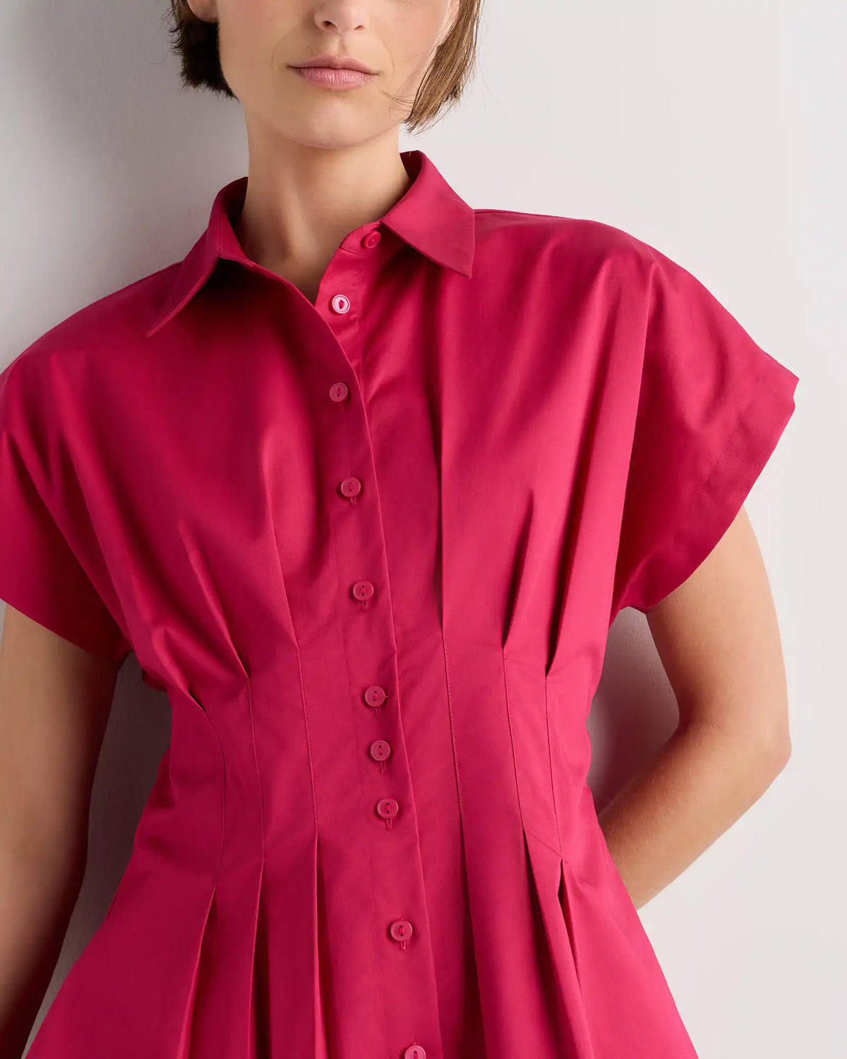 Stretch Twill Pleated Short Sleeve Shirt