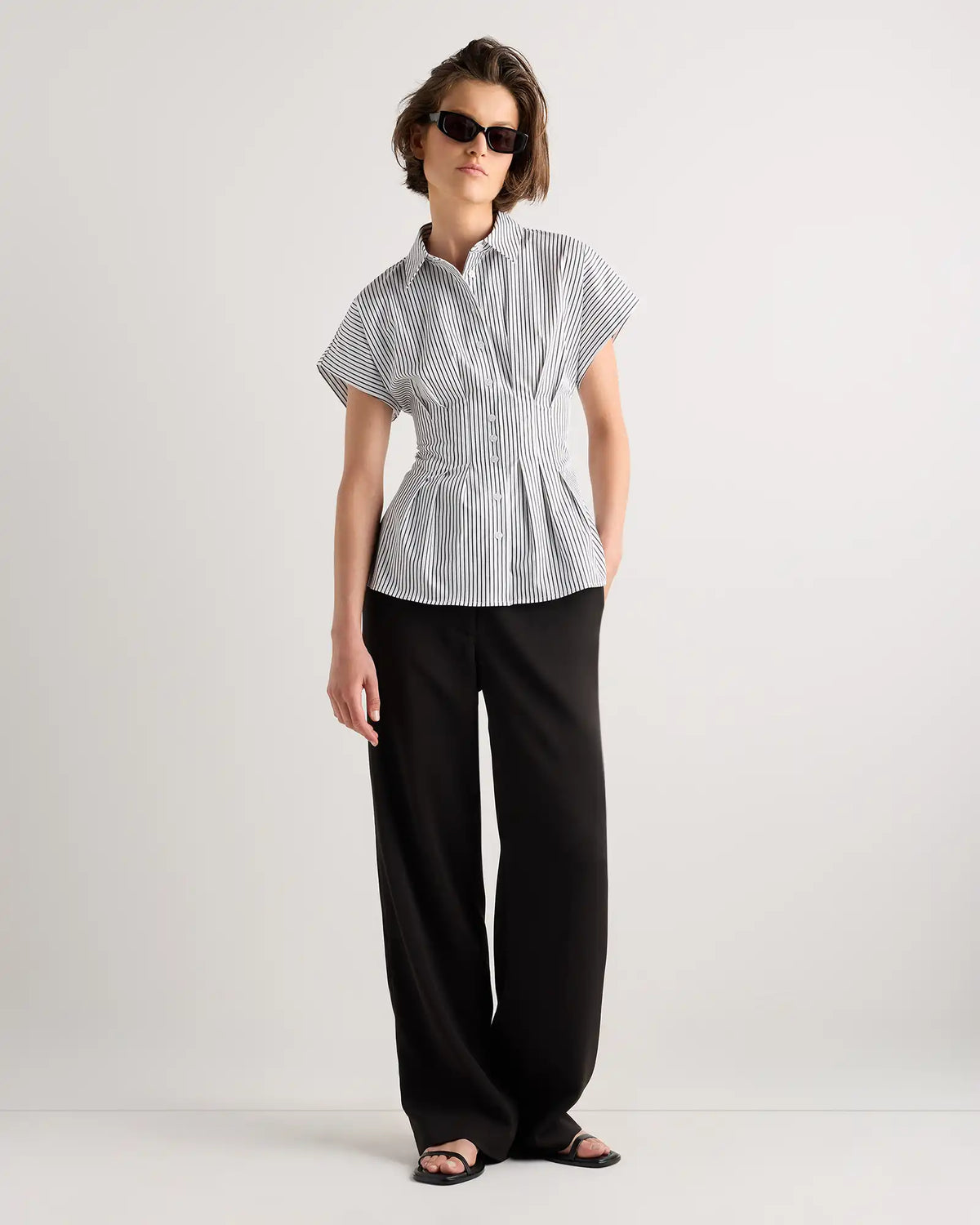 Stretch Twill Pleated Short Sleeve Shirt