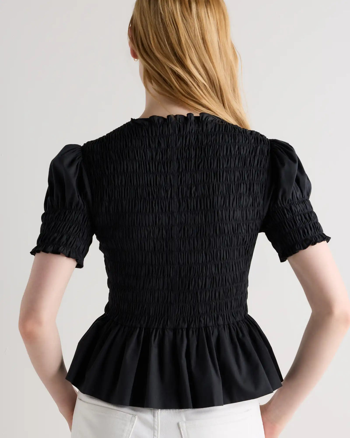Cotton Viscose Voile Smocked Peplum Top