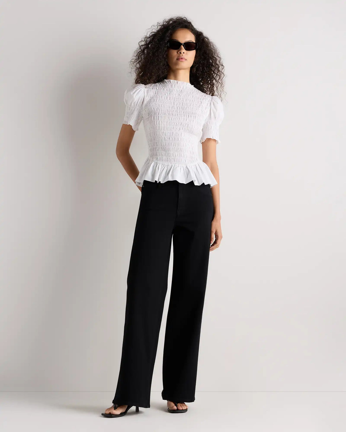 Cotton Viscose Voile Smocked Peplum Top