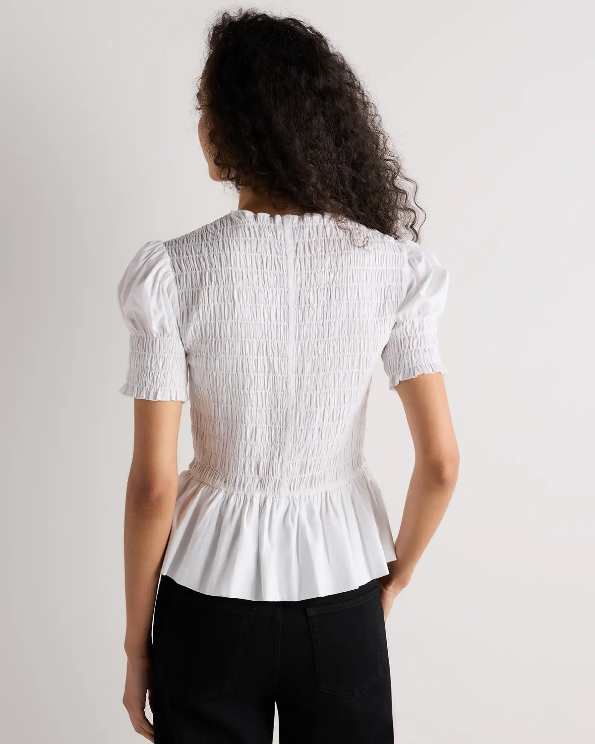 Cotton Viscose Voile Smocked Peplum Top