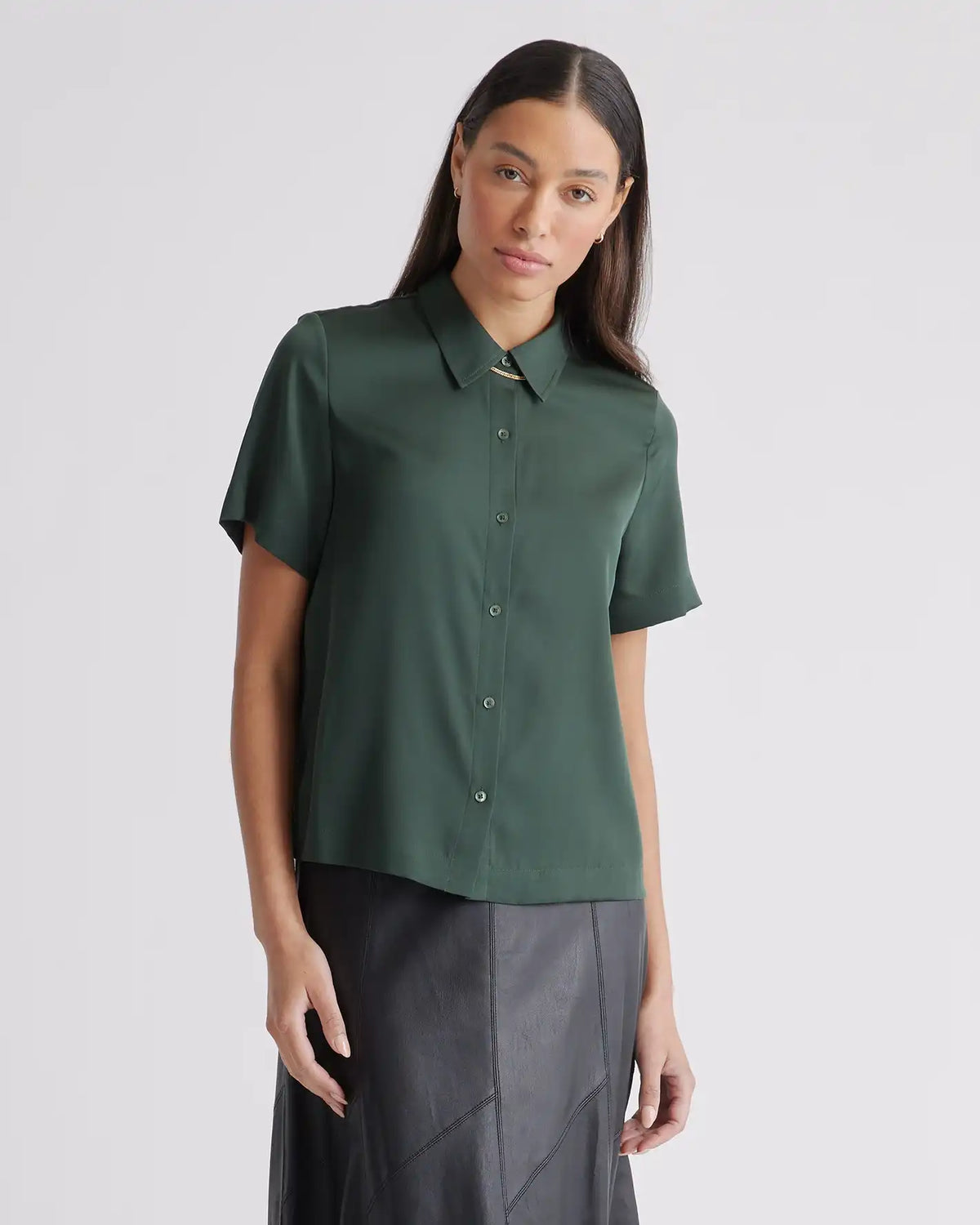 Washable Stretch Silk Short Sleeve Blouse