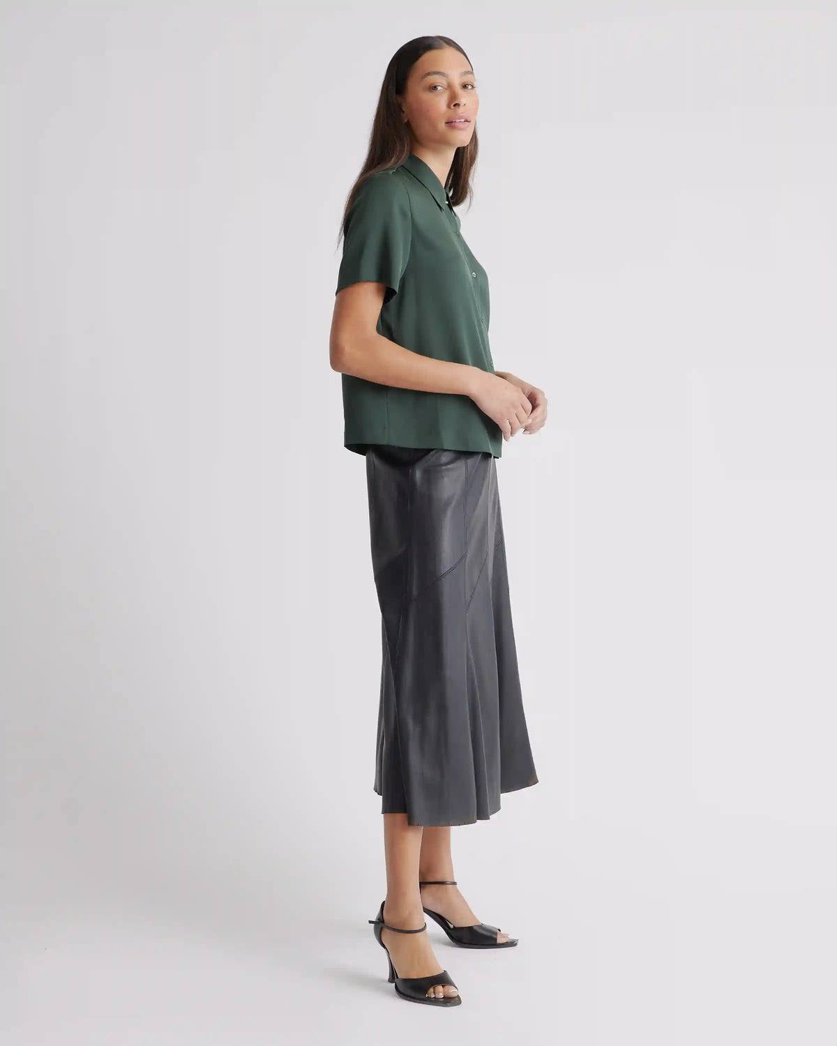Washable Stretch Silk Short Sleeve Blouse