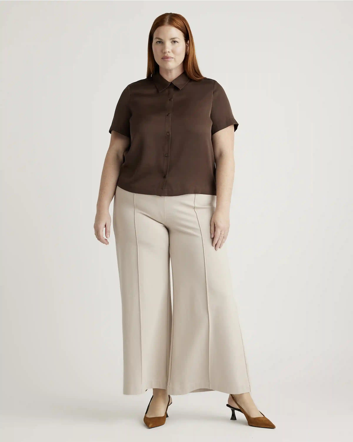 Washable Stretch Silk Short Sleeve Blouse