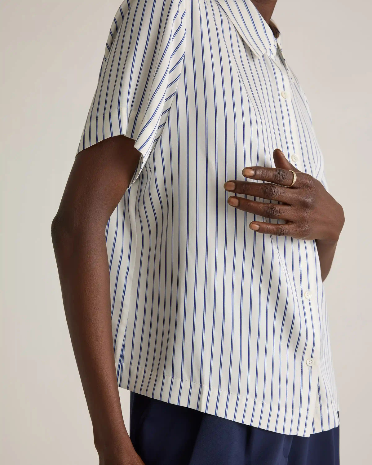 Washable Stretch Silk Short Sleeve Blouse