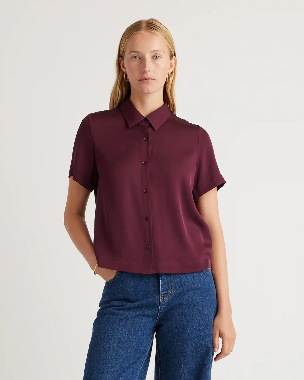 Washable Stretch Silk Short Sleeve Blouse