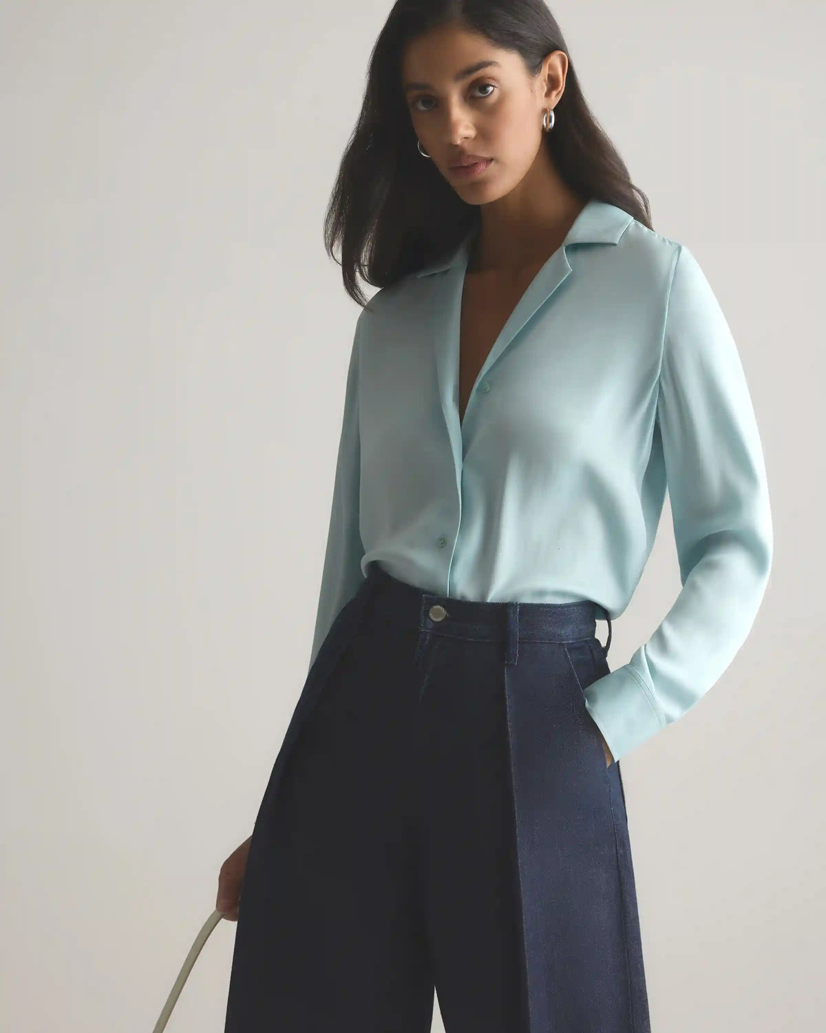 Washable Stretch Silk Notch Collar Blouse