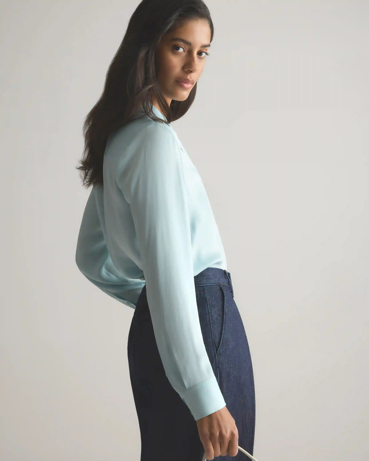 Washable Stretch Silk Notch Collar Blouse