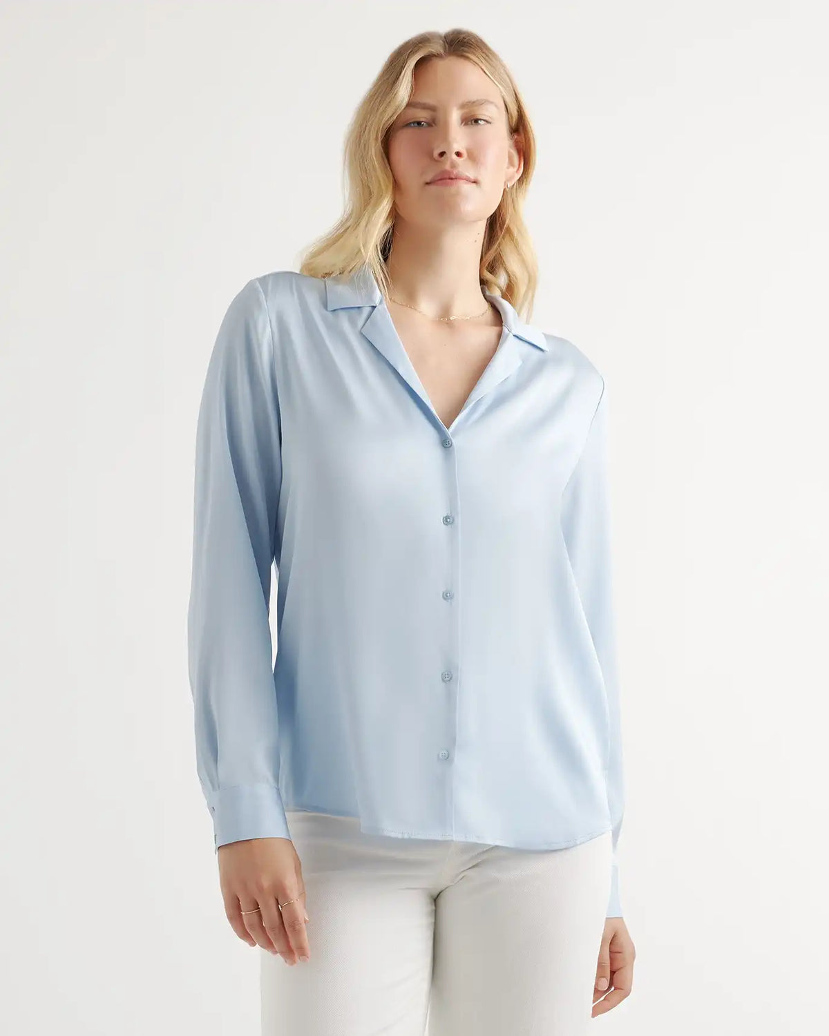 Washable Stretch Silk Notch Collar Blouse
