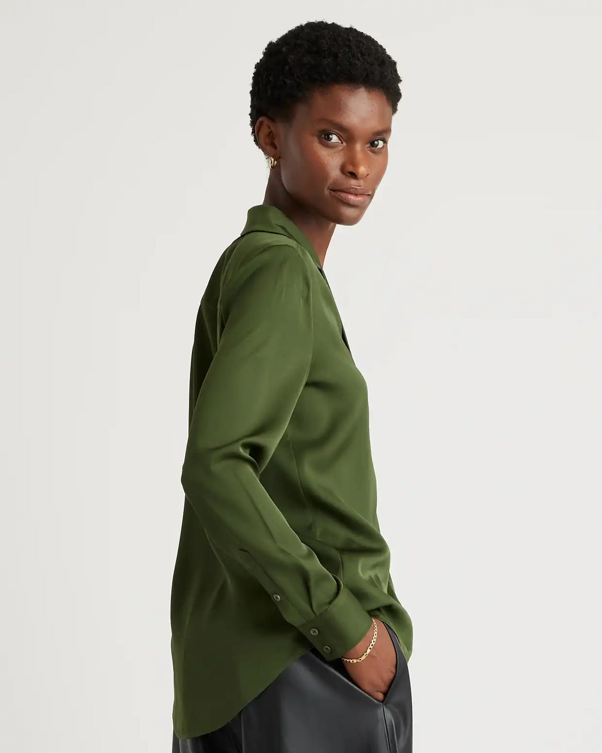 Washable Stretch Silk Notch Collar Blouse
