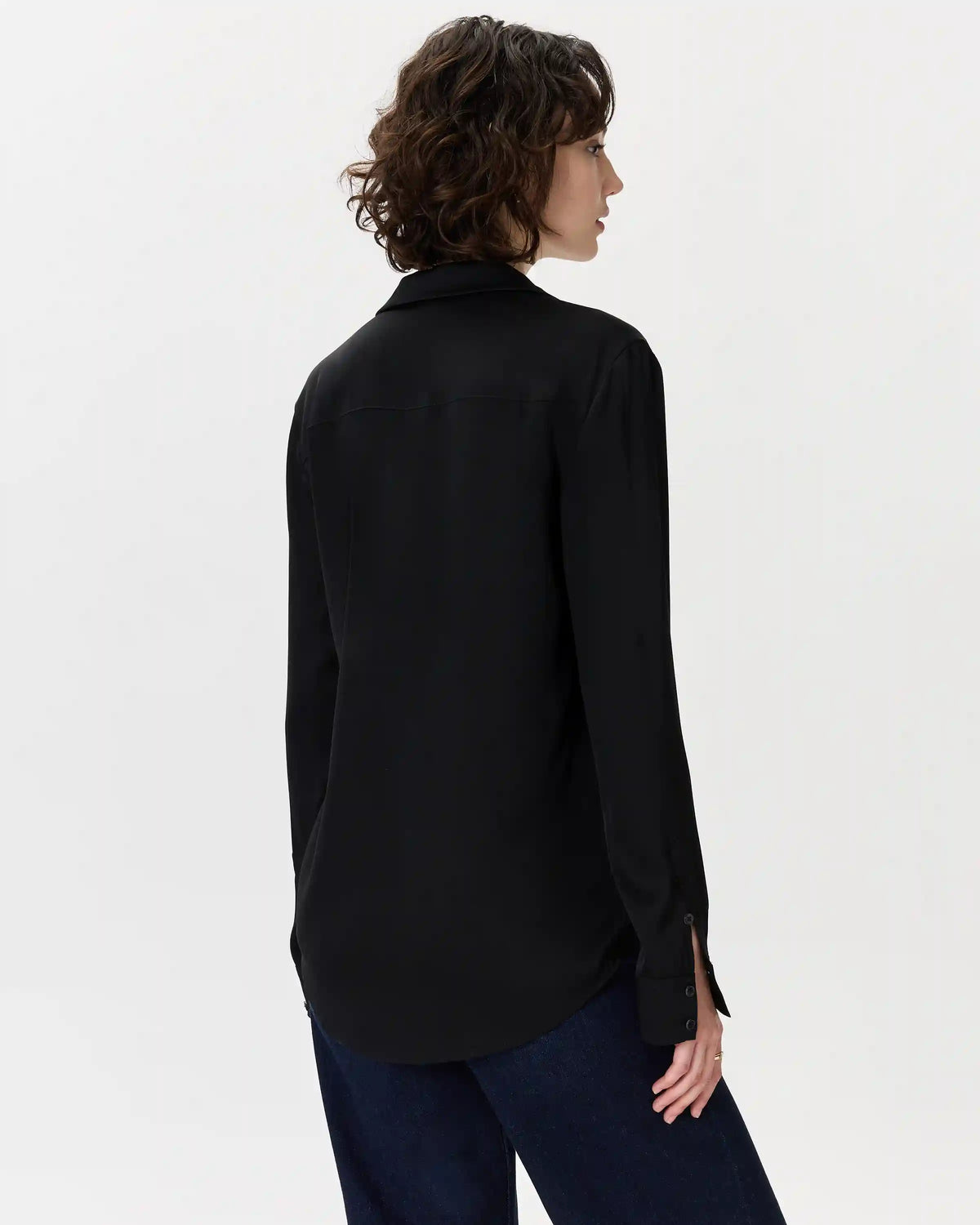 Washable Stretch Silk Notch Collar Blouse