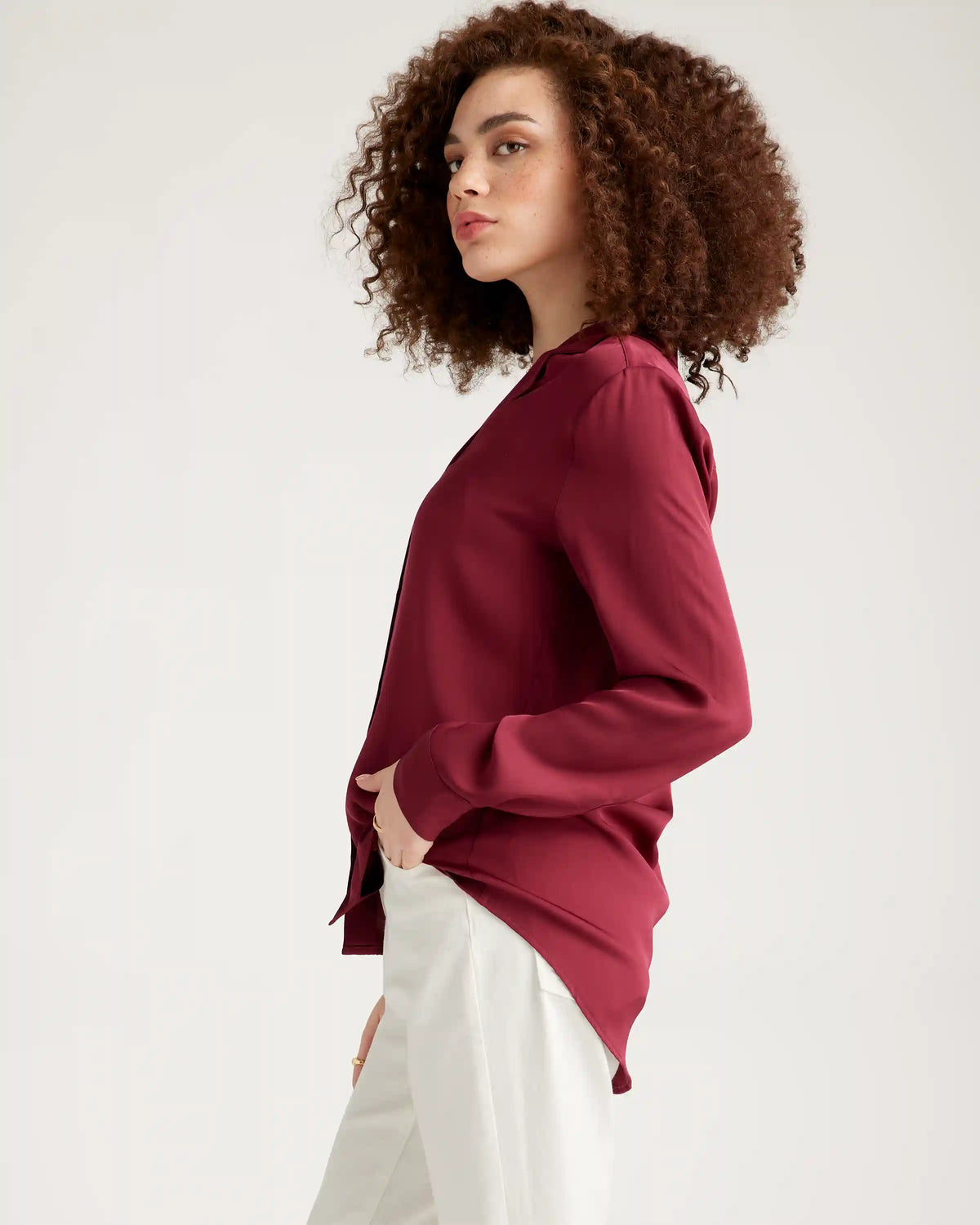 Washable Stretch Silk Notch Collar Blouse