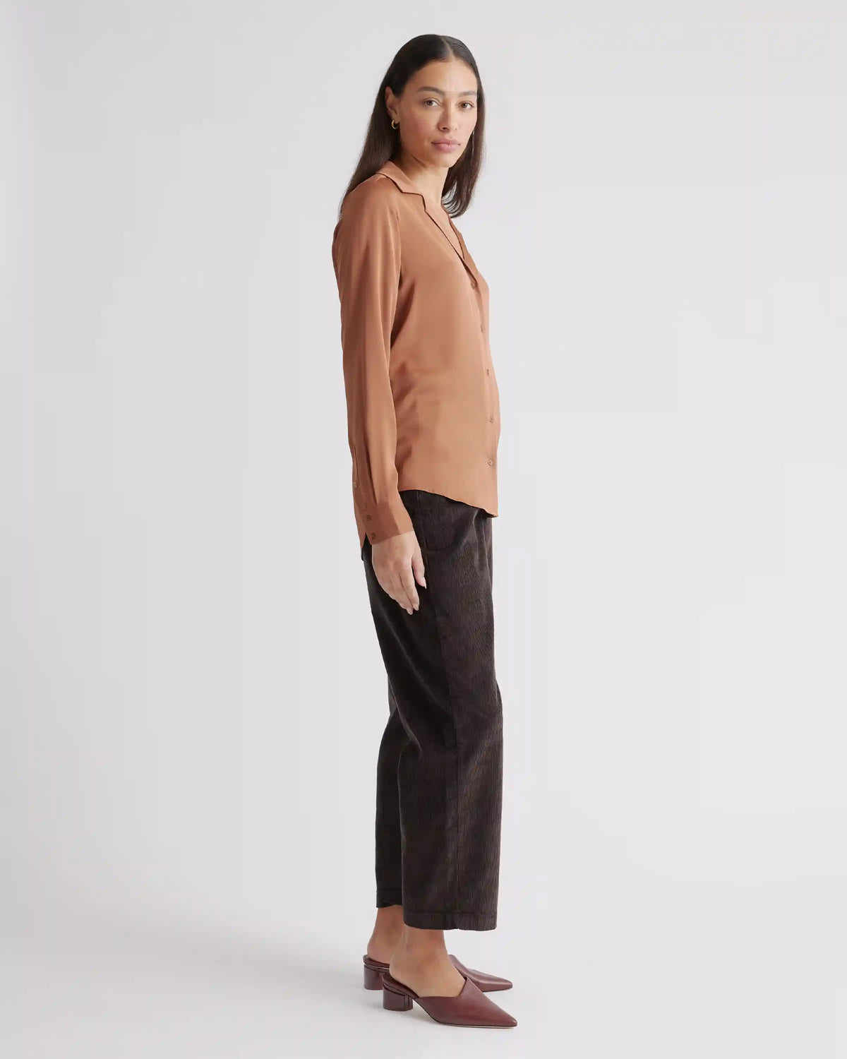 Washable Stretch Silk Notch Collar Blouse