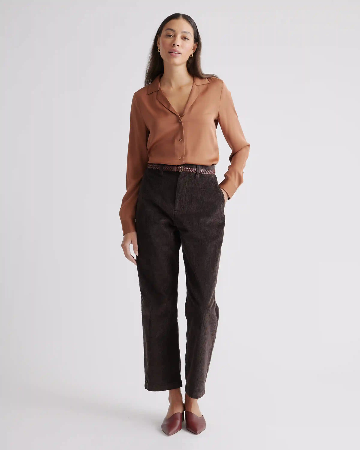 Washable Stretch Silk Notch Collar Blouse