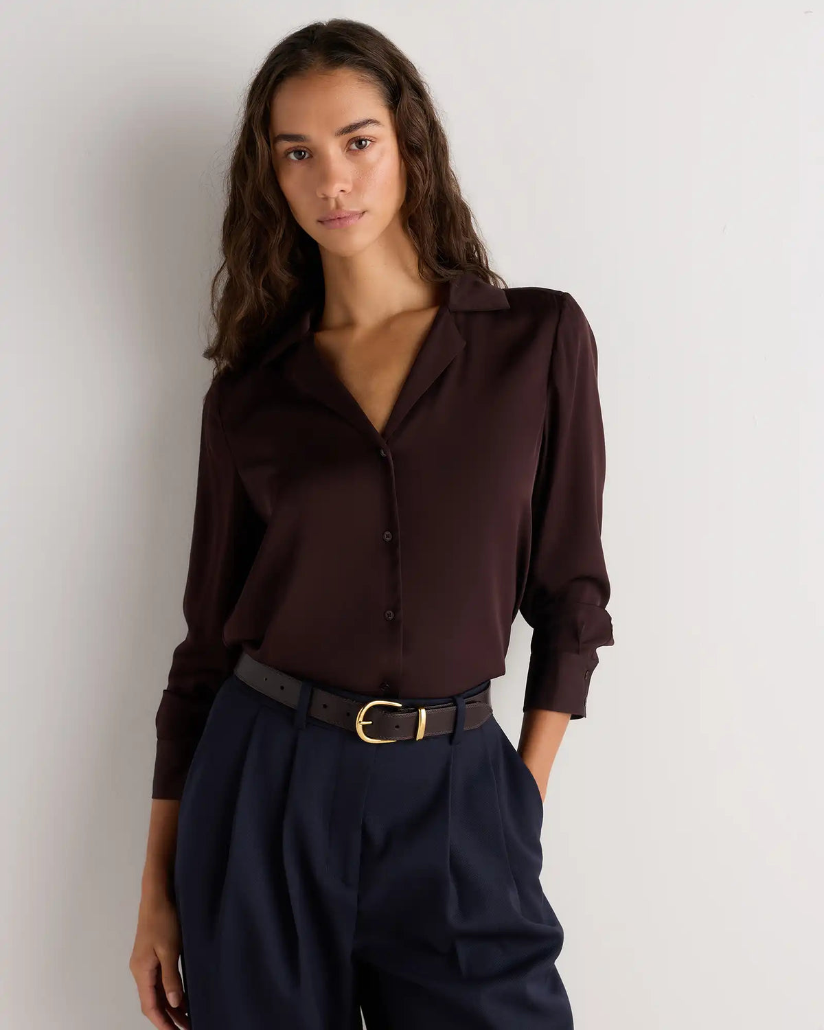 Washable Stretch Silk Notch Collar Blouse