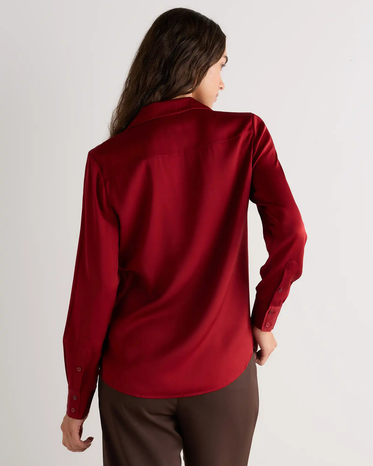Washable Stretch Silk Notch Collar Blouse