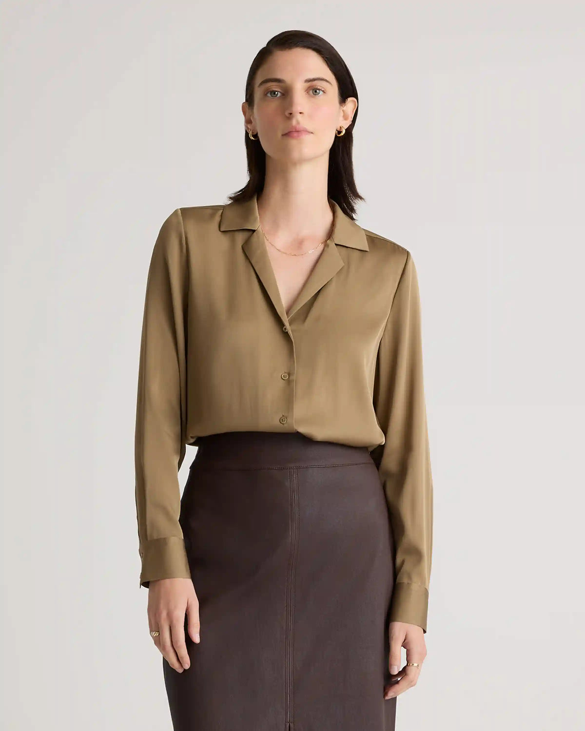 Washable Stretch Silk Notch Collar Blouse