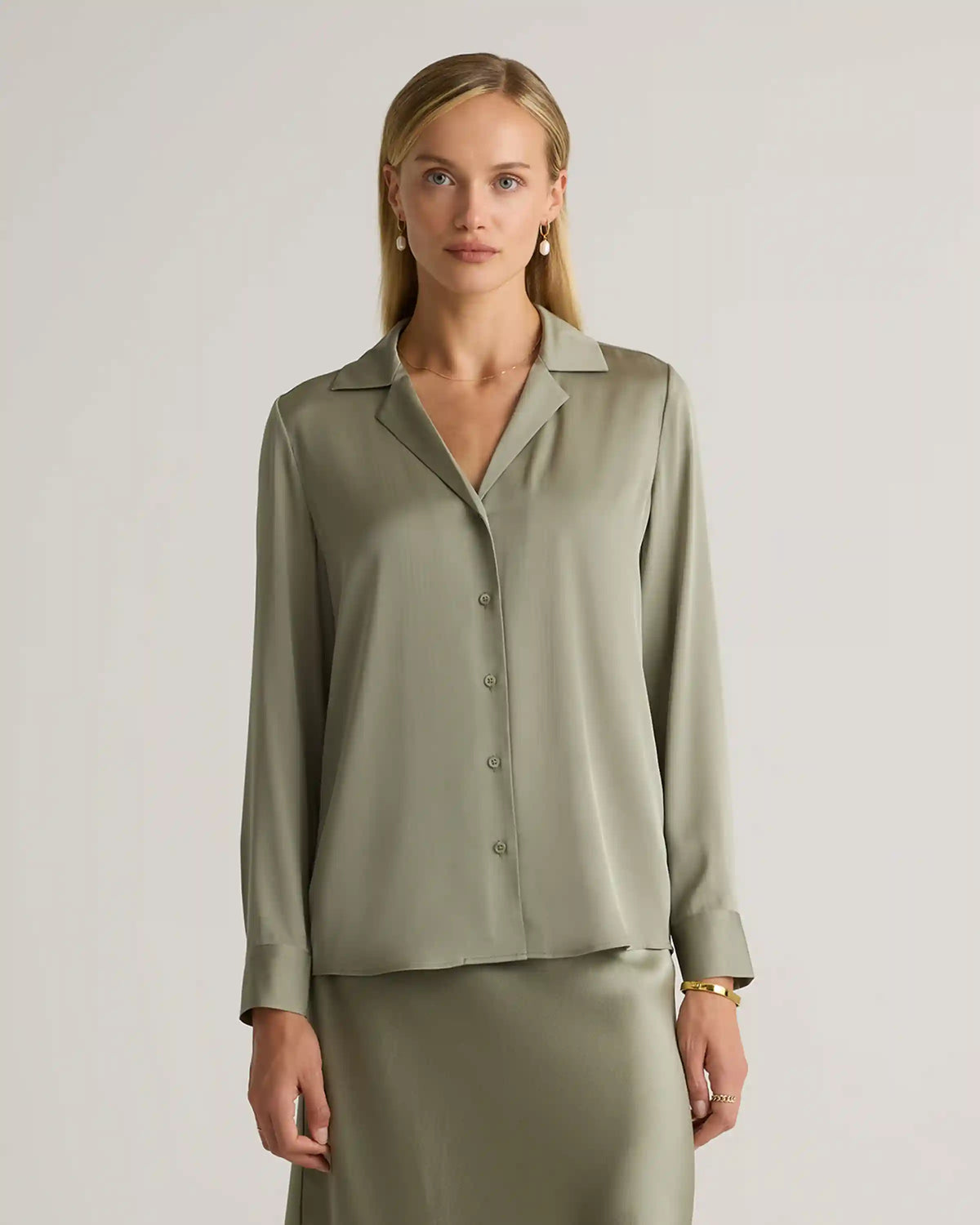 Washable Stretch Silk Notch Collar Blouse