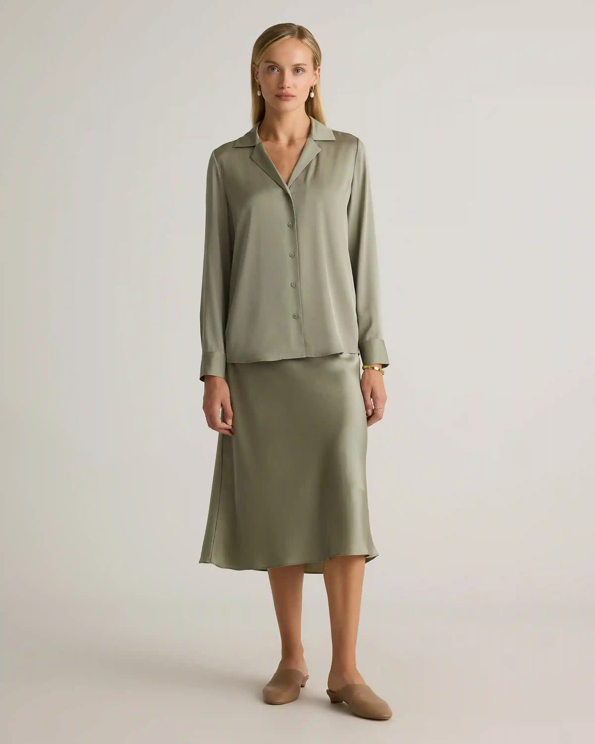 Washable Stretch Silk Notch Collar Blouse