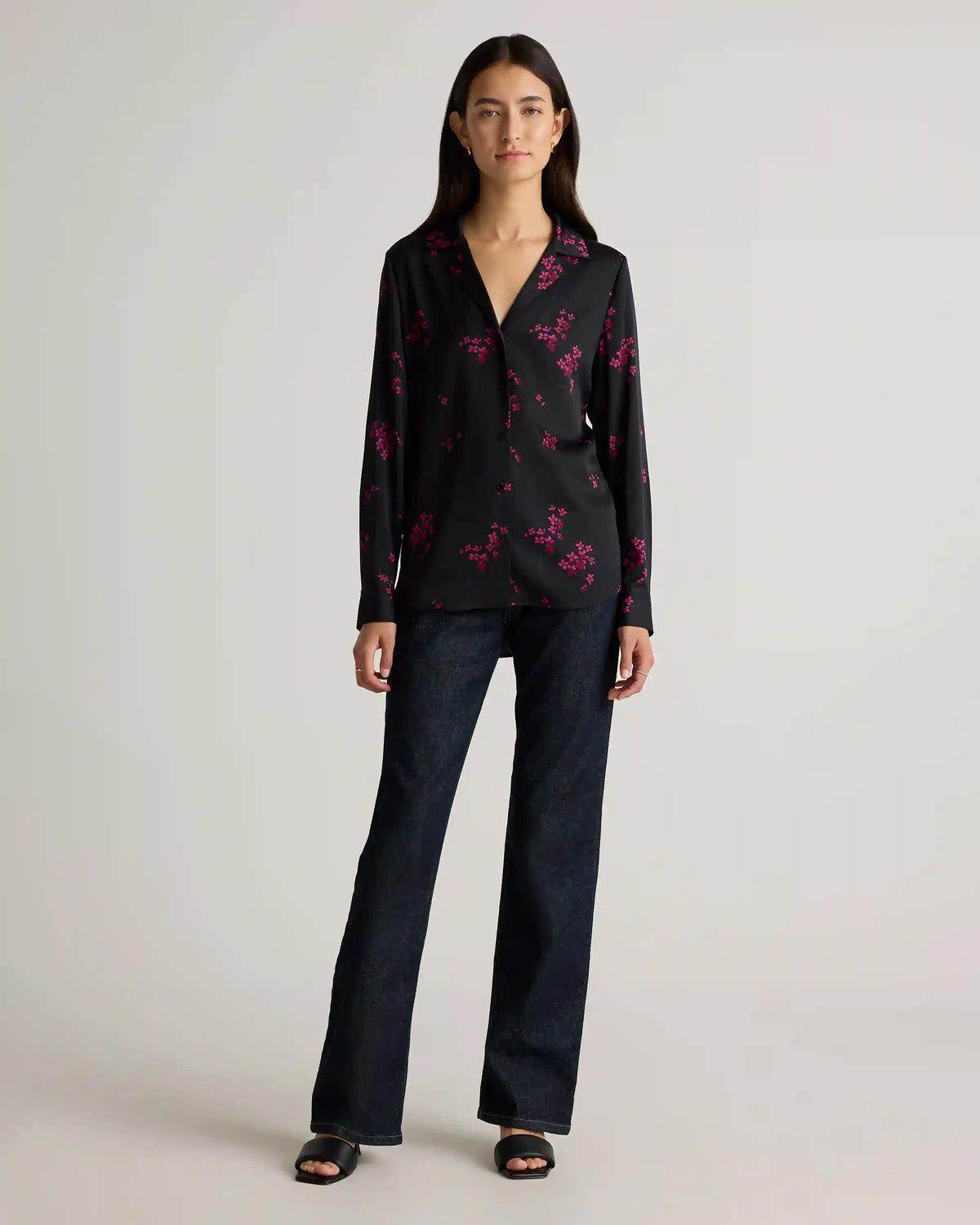 Washable Stretch Silk Notch Collar Blouse