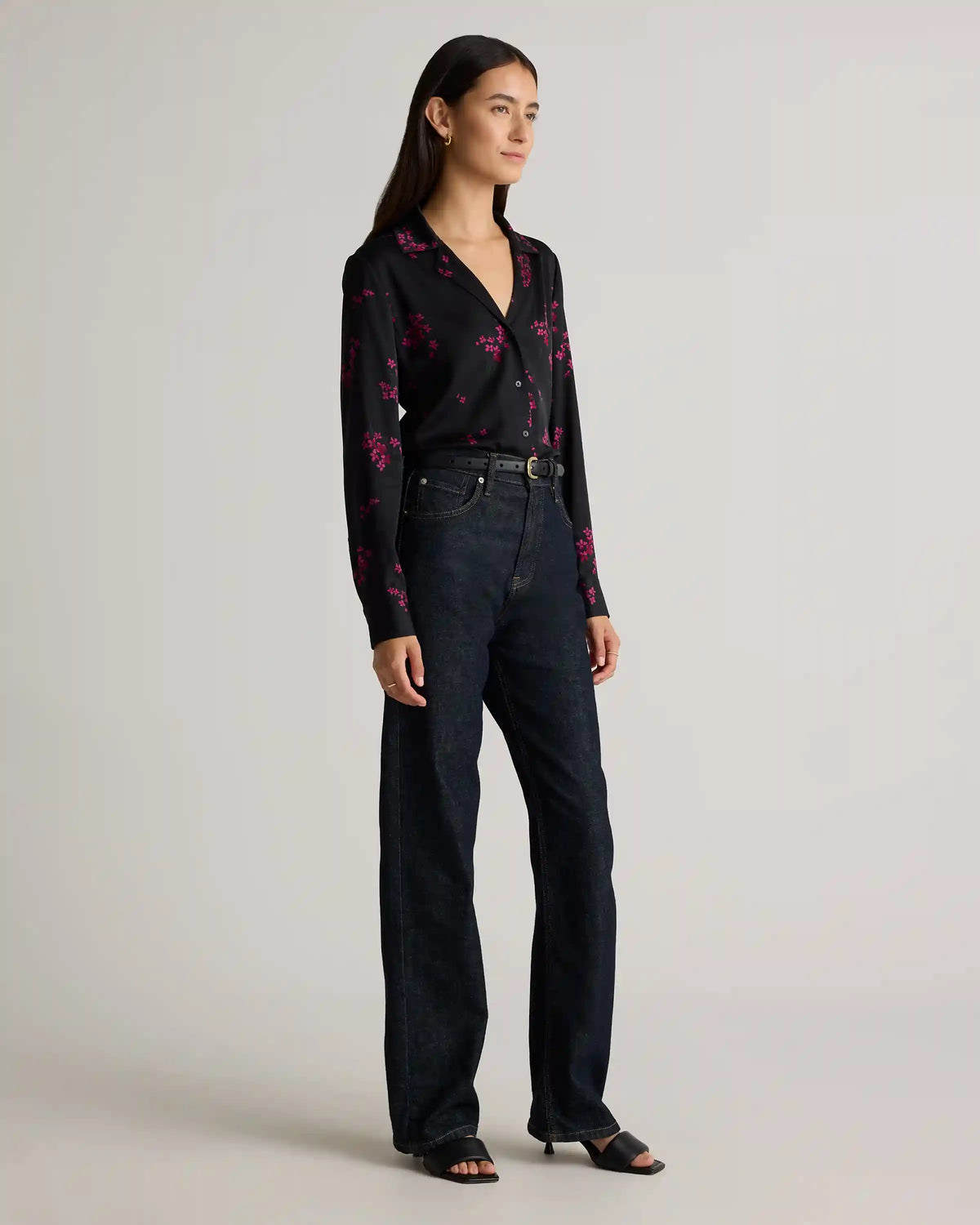 Washable Stretch Silk Notch Collar Blouse