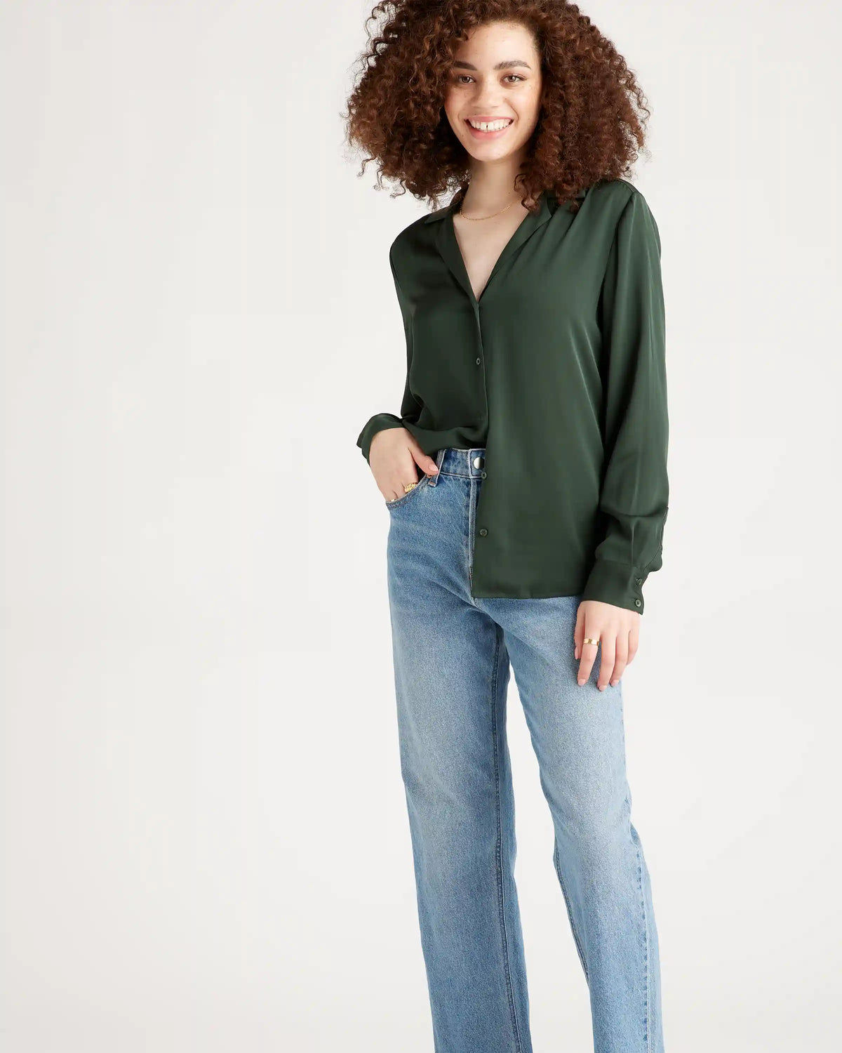 Washable Stretch Silk Notch Collar Blouse