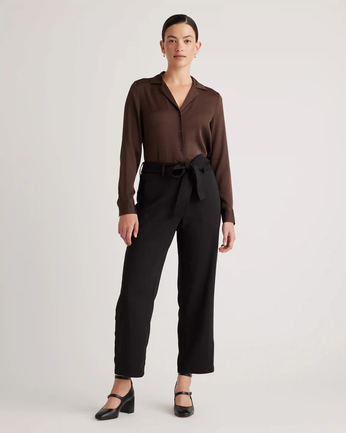 Washable Stretch Silk Notch Collar Blouse