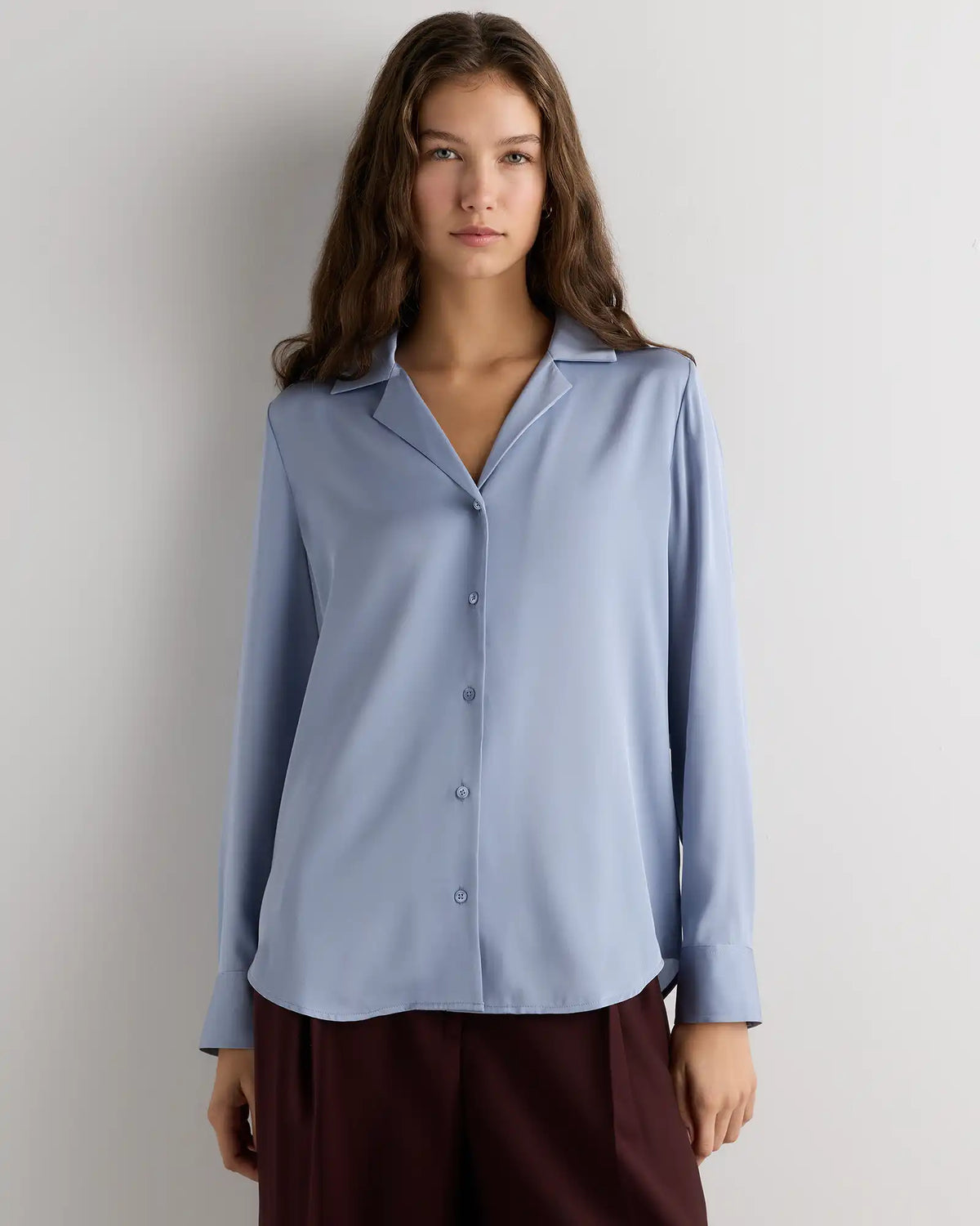 Washable Stretch Silk Notch Collar Blouse