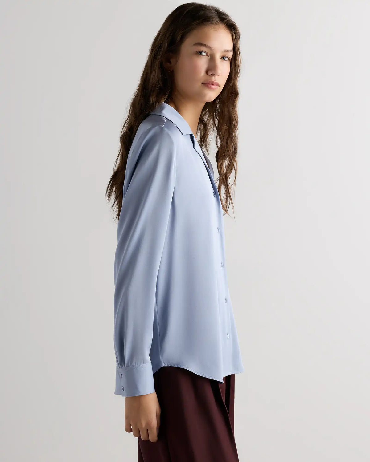 Washable Stretch Silk Notch Collar Blouse