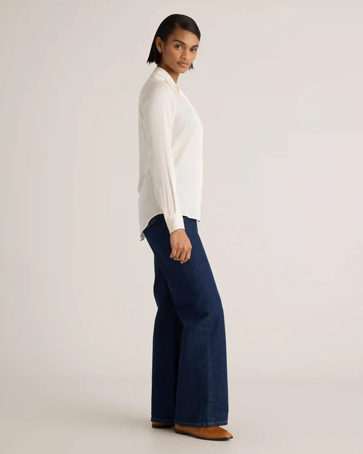 Washable Stretch Silk Notch Collar Blouse