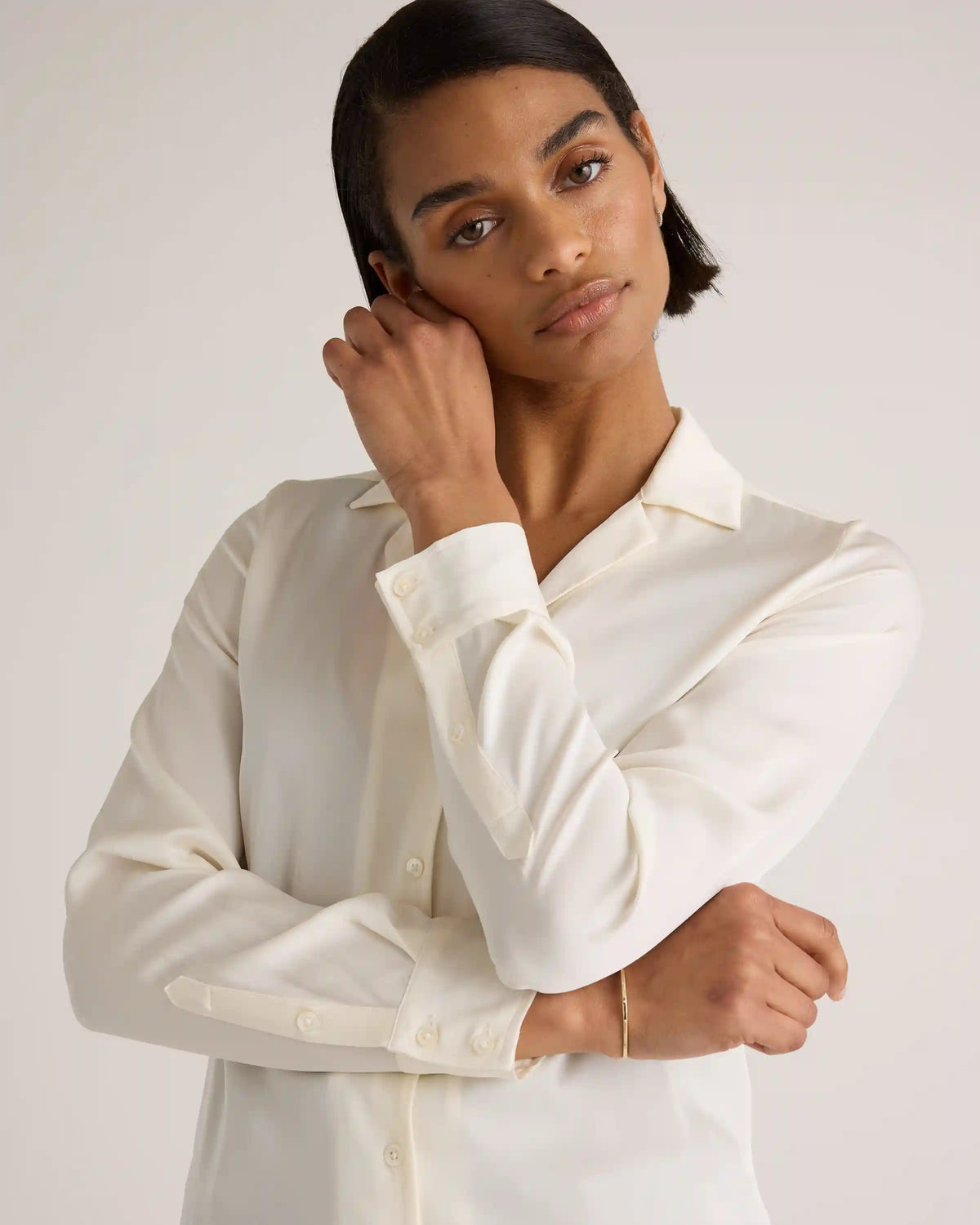 Washable Stretch Silk Notch Collar Blouse