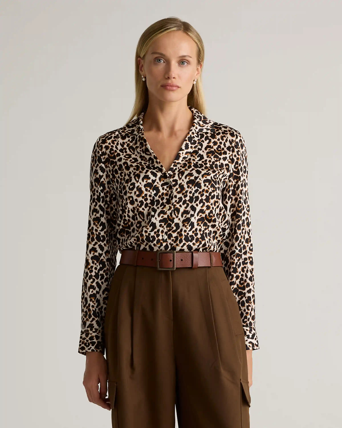 Washable Stretch Silk Notch Collar Blouse